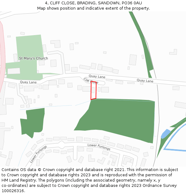 4, CLIFF CLOSE, BRADING, SANDOWN, PO36 0AU: Location map and indicative extent of plot