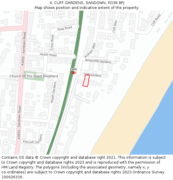 4, CLIFF GARDENS, SANDOWN, PO36 8PJ: Location map and indicative extent of plot