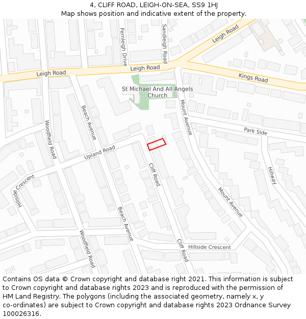 4, CLIFF ROAD, LEIGH-ON-SEA, SS9 1HJ: Location map and indicative extent of plot