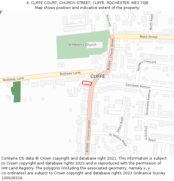 4, CLIFFE COURT, CHURCH STREET, CLIFFE, ROCHESTER, ME3 7QB: Location map and indicative extent of plot