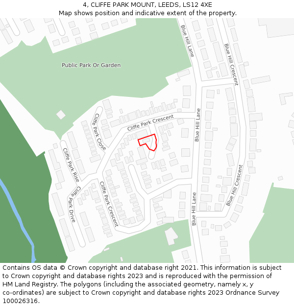4, CLIFFE PARK MOUNT, LEEDS, LS12 4XE: Location map and indicative extent of plot