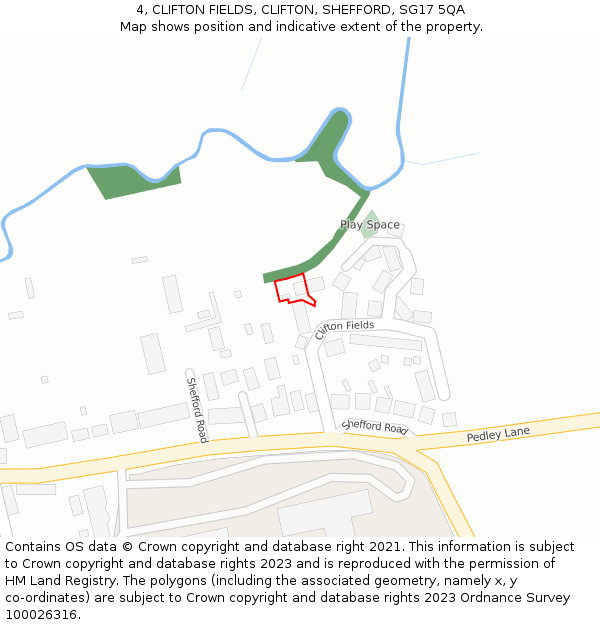 4, CLIFTON FIELDS, CLIFTON, SHEFFORD, SG17 5QA: Location map and indicative extent of plot
