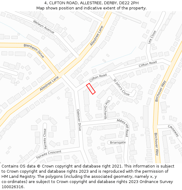 4, CLIFTON ROAD, ALLESTREE, DERBY, DE22 2PH: Location map and indicative extent of plot