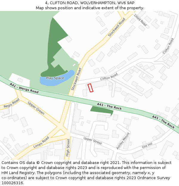 4, CLIFTON ROAD, WOLVERHAMPTON, WV6 9AP: Location map and indicative extent of plot