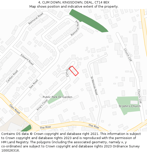 4, CLIM DOWN, KINGSDOWN, DEAL, CT14 8EX: Location map and indicative extent of plot