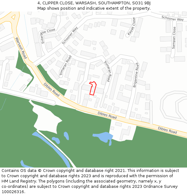 4, CLIPPER CLOSE, WARSASH, SOUTHAMPTON, SO31 9BJ: Location map and indicative extent of plot
