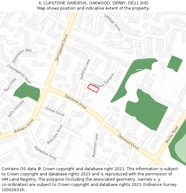 4, CLIPSTONE GARDENS, OAKWOOD, DERBY, DE21 2HD: Location map and indicative extent of plot