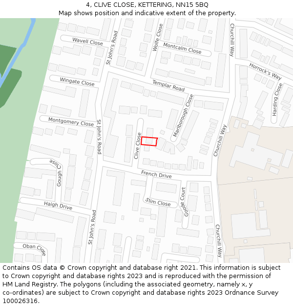 4, CLIVE CLOSE, KETTERING, NN15 5BQ: Location map and indicative extent of plot