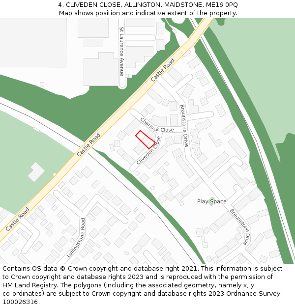 4, CLIVEDEN CLOSE, ALLINGTON, MAIDSTONE, ME16 0PQ: Location map and indicative extent of plot