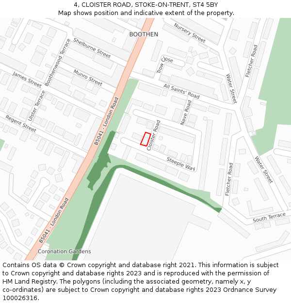 4, CLOISTER ROAD, STOKE-ON-TRENT, ST4 5BY: Location map and indicative extent of plot