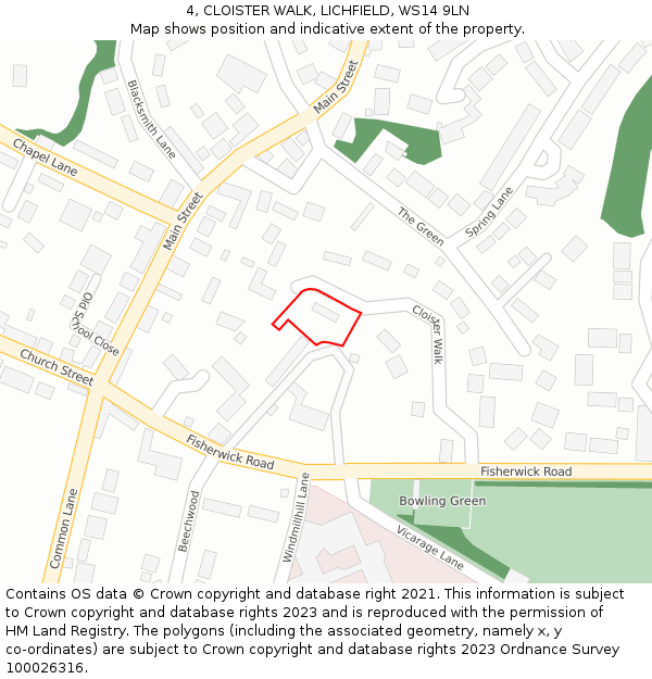 4, CLOISTER WALK, LICHFIELD, WS14 9LN: Location map and indicative extent of plot