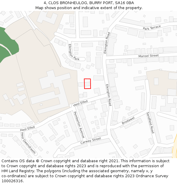 4, CLOS BRONHEULOG, BURRY PORT, SA16 0BA: Location map and indicative extent of plot