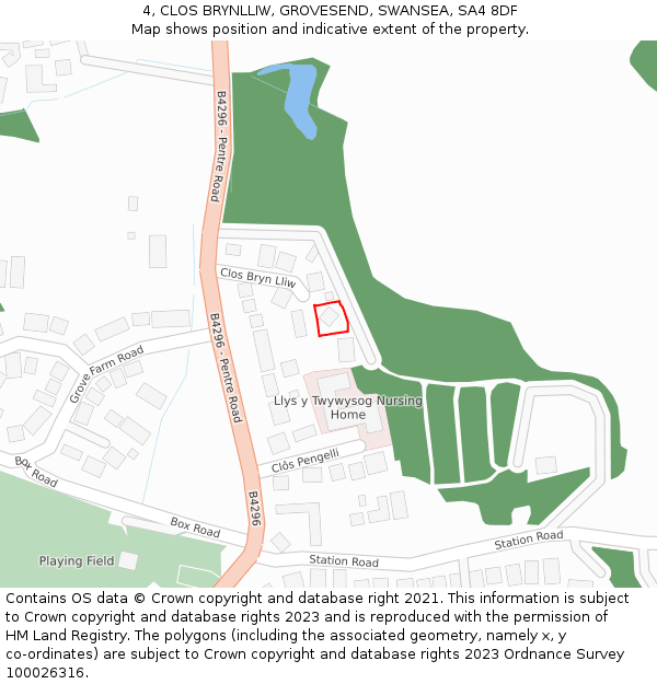 4, CLOS BRYNLLIW, GROVESEND, SWANSEA, SA4 8DF: Location map and indicative extent of plot