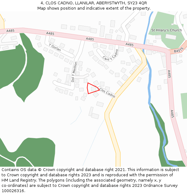 4, CLOS CADNO, LLANILAR, ABERYSTWYTH, SY23 4QR: Location map and indicative extent of plot