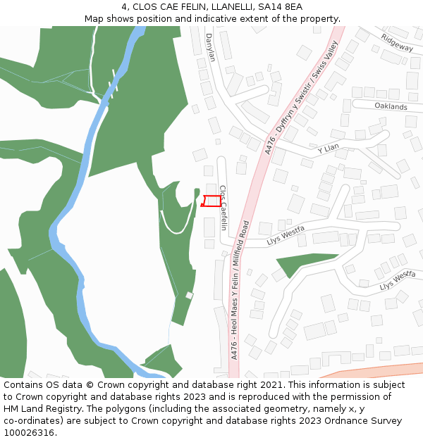 4, CLOS CAE FELIN, LLANELLI, SA14 8EA: Location map and indicative extent of plot