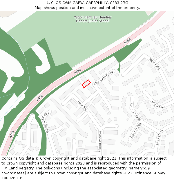 4, CLOS CWM GARW, CAERPHILLY, CF83 2BG: Location map and indicative extent of plot