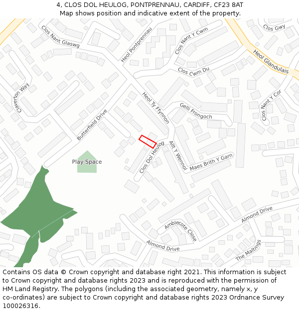 4, CLOS DOL HEULOG, PONTPRENNAU, CARDIFF, CF23 8AT: Location map and indicative extent of plot