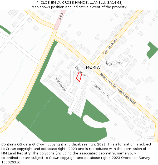 4, CLOS EMILY, CROSS HANDS, LLANELLI, SA14 6SJ: Location map and indicative extent of plot