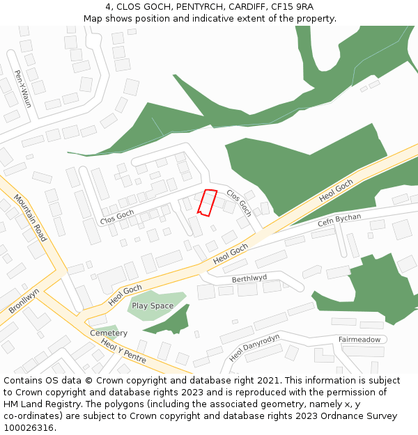 4, CLOS GOCH, PENTYRCH, CARDIFF, CF15 9RA: Location map and indicative extent of plot