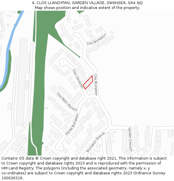 4, CLOS LLANDYFAN, GARDEN VILLAGE, SWANSEA, SA4 4JQ: Location map and indicative extent of plot