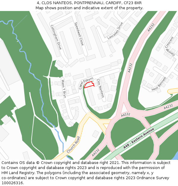 4, CLOS NANTEOS, PONTPRENNAU, CARDIFF, CF23 8XR: Location map and indicative extent of plot