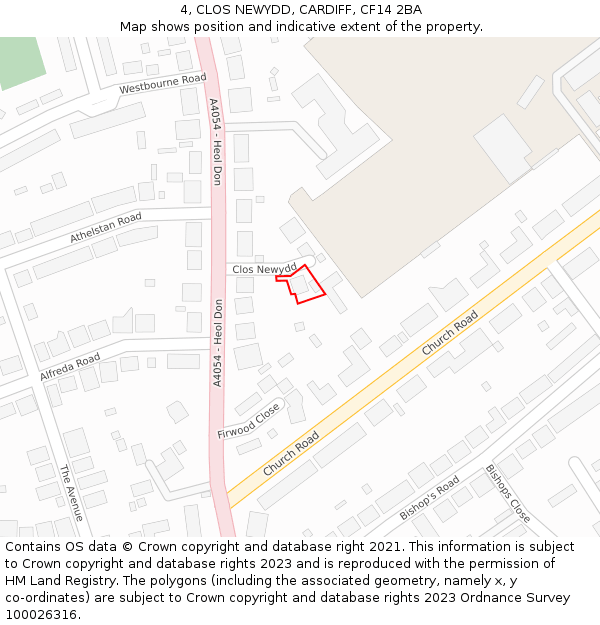 4, CLOS NEWYDD, CARDIFF, CF14 2BA: Location map and indicative extent of plot