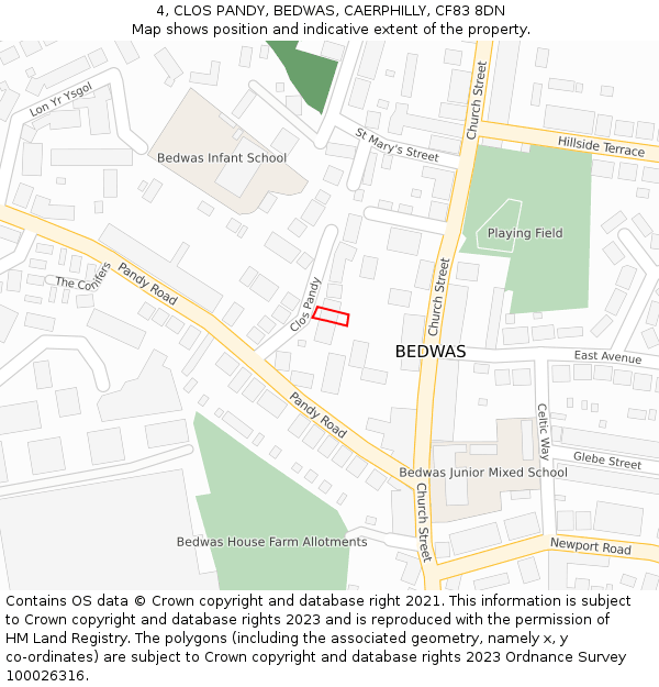 4, CLOS PANDY, BEDWAS, CAERPHILLY, CF83 8DN: Location map and indicative extent of plot