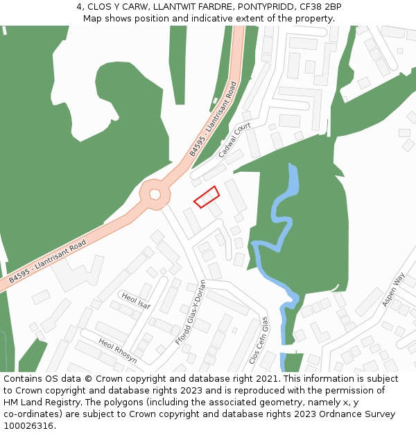 4, CLOS Y CARW, LLANTWIT FARDRE, PONTYPRIDD, CF38 2BP: Location map and indicative extent of plot