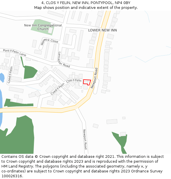 4, CLOS Y FELIN, NEW INN, PONTYPOOL, NP4 0BY: Location map and indicative extent of plot