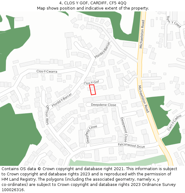 4, CLOS Y GOF, CARDIFF, CF5 4QQ: Location map and indicative extent of plot