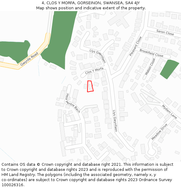 4, CLOS Y MORFA, GORSEINON, SWANSEA, SA4 4JY: Location map and indicative extent of plot