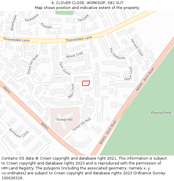 4, CLOVER CLOSE, WORKSOP, S81 0UT: Location map and indicative extent of plot