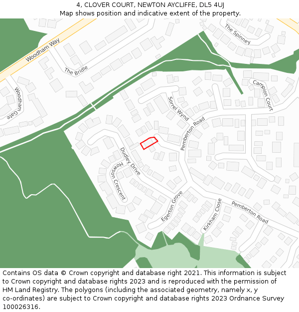 4, CLOVER COURT, NEWTON AYCLIFFE, DL5 4UJ: Location map and indicative extent of plot