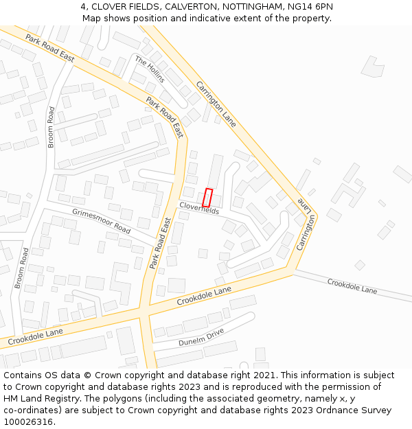 4, CLOVER FIELDS, CALVERTON, NOTTINGHAM, NG14 6PN: Location map and indicative extent of plot