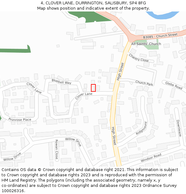 4, CLOVER LANE, DURRINGTON, SALISBURY, SP4 8FG: Location map and indicative extent of plot
