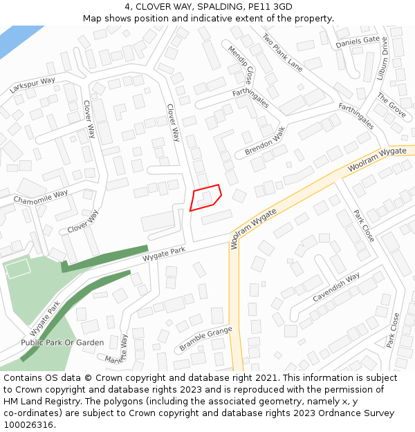 4, CLOVER WAY, SPALDING, PE11 3GD: Location map and indicative extent of plot