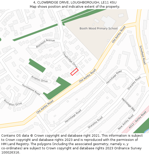 4, CLOWBRIDGE DRIVE, LOUGHBOROUGH, LE11 4SU: Location map and indicative extent of plot