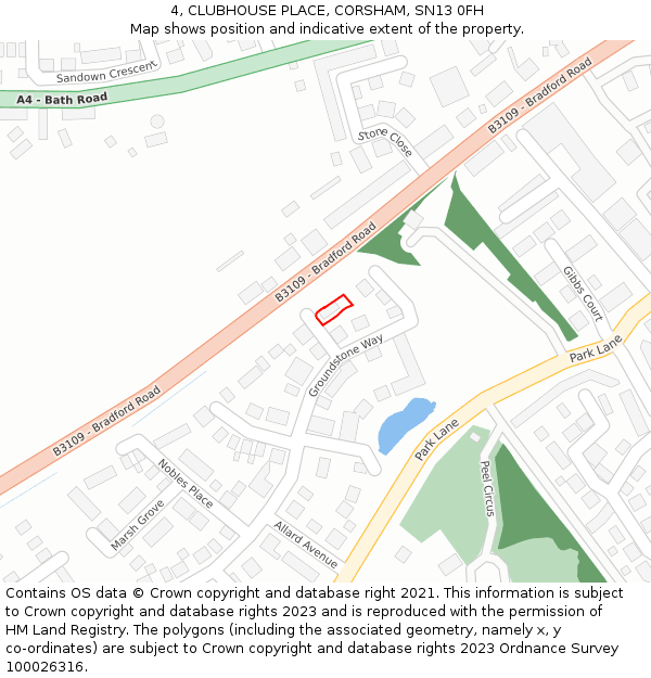 4, CLUBHOUSE PLACE, CORSHAM, SN13 0FH: Location map and indicative extent of plot