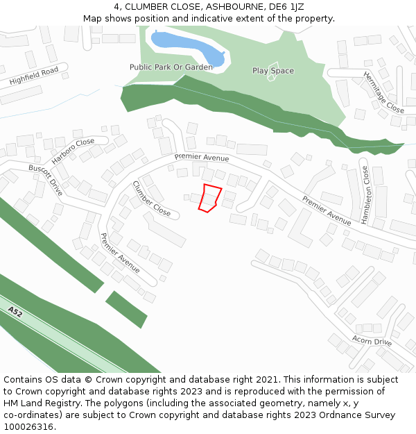 4, CLUMBER CLOSE, ASHBOURNE, DE6 1JZ: Location map and indicative extent of plot