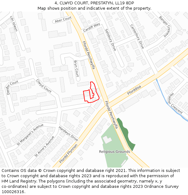 4, CLWYD COURT, PRESTATYN, LL19 8DP: Location map and indicative extent of plot