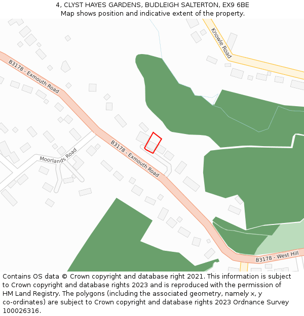 4, CLYST HAYES GARDENS, BUDLEIGH SALTERTON, EX9 6BE: Location map and indicative extent of plot