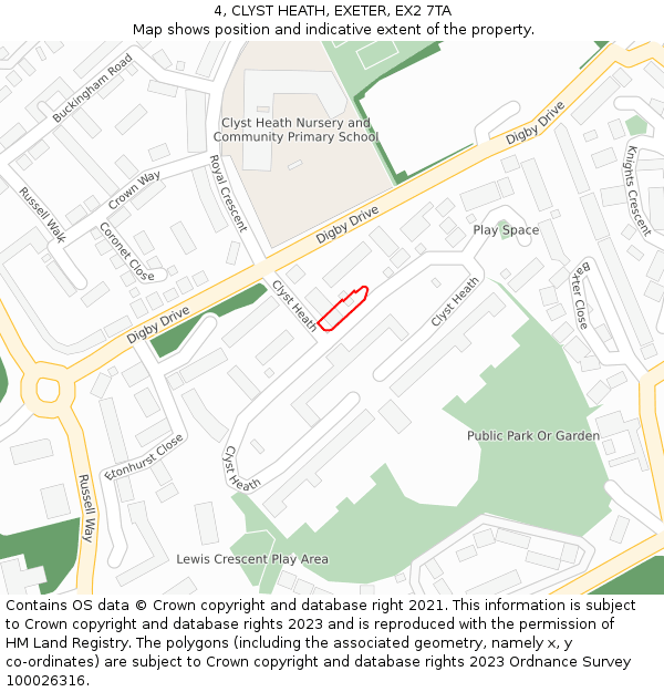 4, CLYST HEATH, EXETER, EX2 7TA: Location map and indicative extent of plot