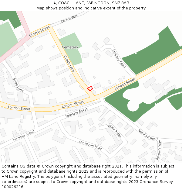 4, COACH LANE, FARINGDON, SN7 8AB: Location map and indicative extent of plot