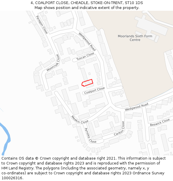 4, COALPORT CLOSE, CHEADLE, STOKE-ON-TRENT, ST10 1DS: Location map and indicative extent of plot