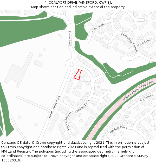 4, COALPORT DRIVE, WINSFORD, CW7 3JL: Location map and indicative extent of plot