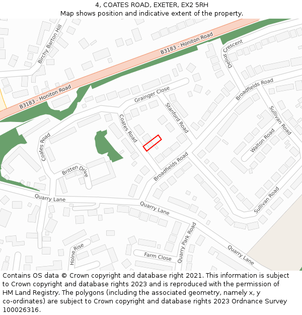 4, COATES ROAD, EXETER, EX2 5RH: Location map and indicative extent of plot