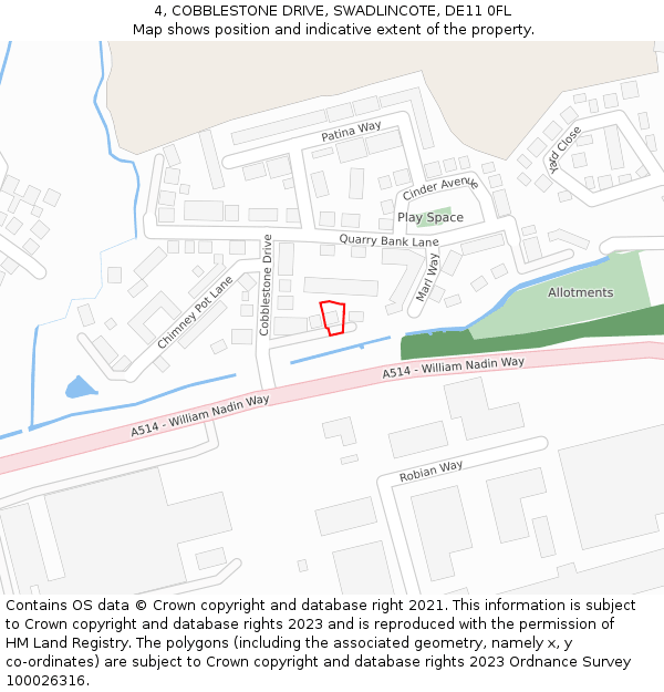 4, COBBLESTONE DRIVE, SWADLINCOTE, DE11 0FL: Location map and indicative extent of plot