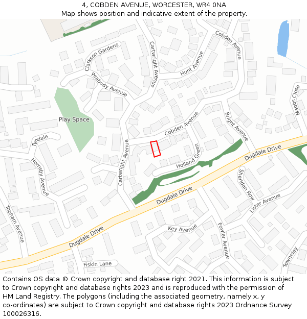 4, COBDEN AVENUE, WORCESTER, WR4 0NA: Location map and indicative extent of plot