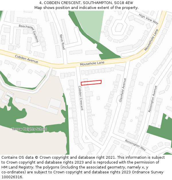 4, COBDEN CRESCENT, SOUTHAMPTON, SO18 4EW: Location map and indicative extent of plot