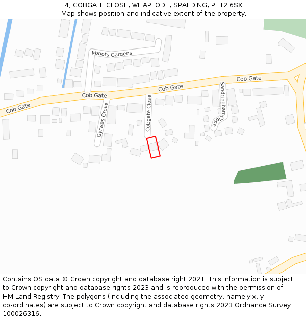 4, COBGATE CLOSE, WHAPLODE, SPALDING, PE12 6SX: Location map and indicative extent of plot